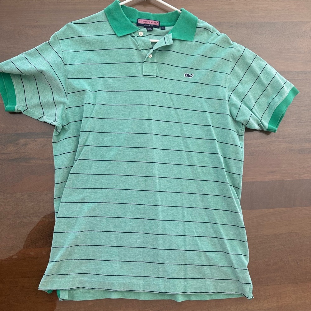Vineyard Vines Green with Navy Pinstripe Polo